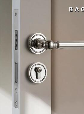 BAGB卧室门锁法式房门锁银色静音磁吸室内门门锁木卧室门静音锁