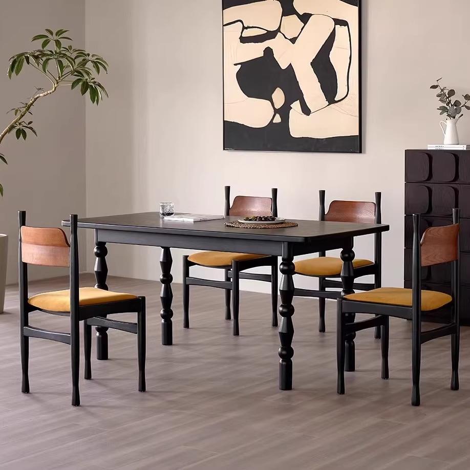 法式中古风实木餐桌家用复古黑色椭圆形书桌长桌设计师创意办公桌