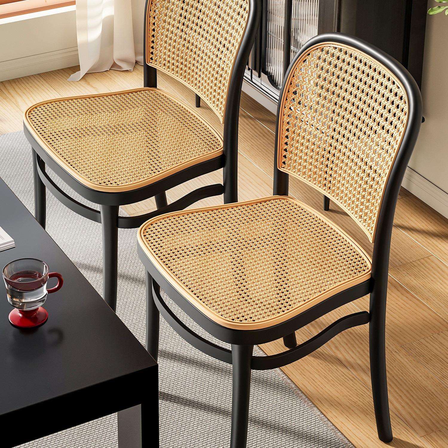 塑料藤编椅子藤条中古藤椅靠背椅透气家用餐椅商用餐桌椅户外凳子