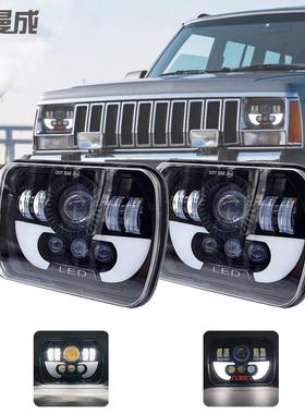 LED牧马人系列前大灯48W厚款7寸方牛角大灯远近光越野车灯