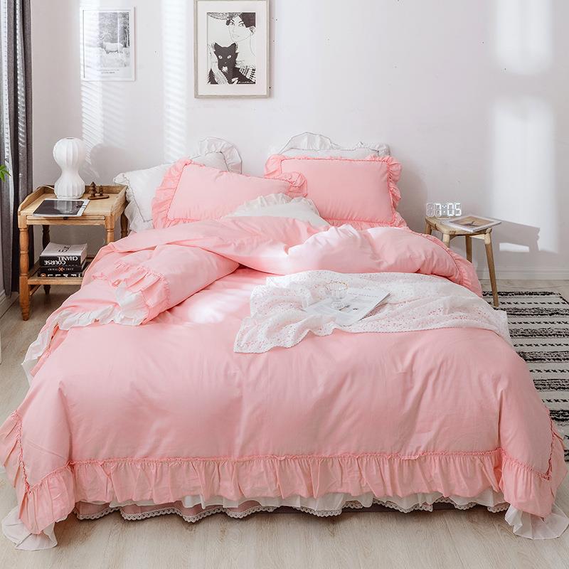 四件套全棉纯棉公主风纯色简约荷叶边床罩床裙1.8m