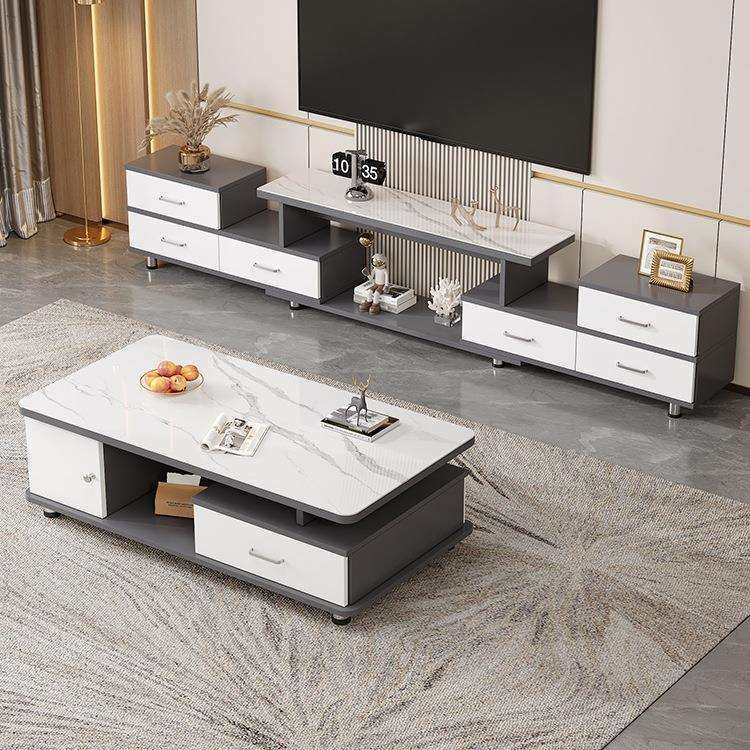 岩板实木电视柜茶几组合小户型客厅2025新款家用可伸缩松木影gω