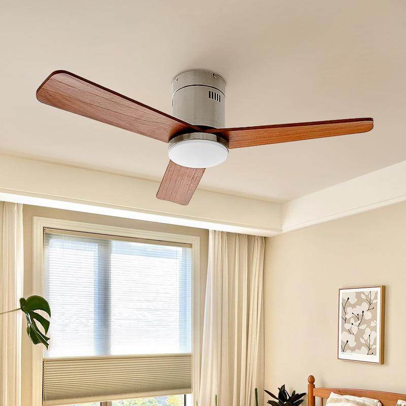卧室风扇吸顶灯简约复古实木儿童房静音电风扇吊灯一体casa照明