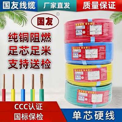 国友线缆国标10平方铜芯电线BV2.5/4/6平方家用家装电线阻燃铜线
