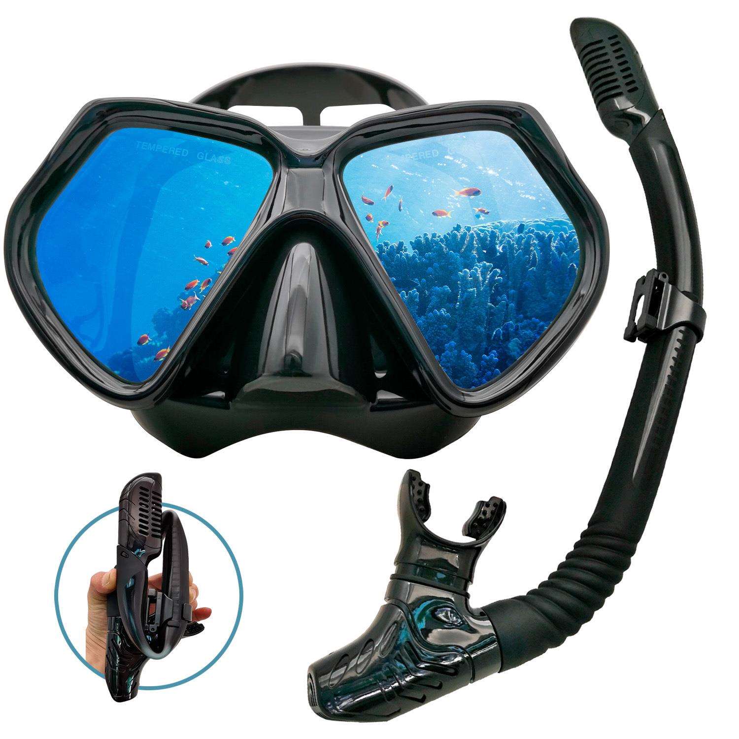 电商款成人潜水镜二件套浮潜水套装面镜折叠全干式呼吸管AMAZON