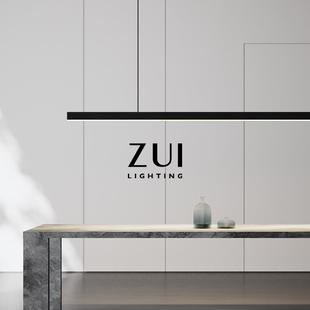 现代极简餐厅吊灯全铜吧台北欧工作室设计师几何黑色一字长条灯