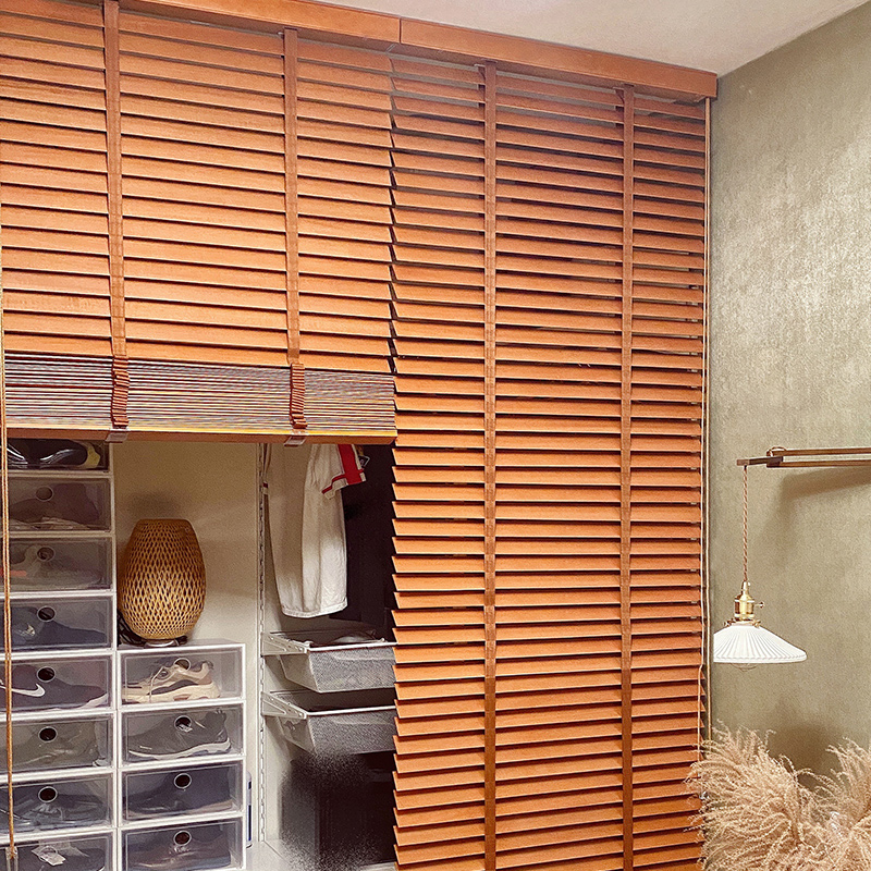 实木百叶窗帘定制隔断衣帽间w卧室客厅智能拉帘门打孔遮光中式百