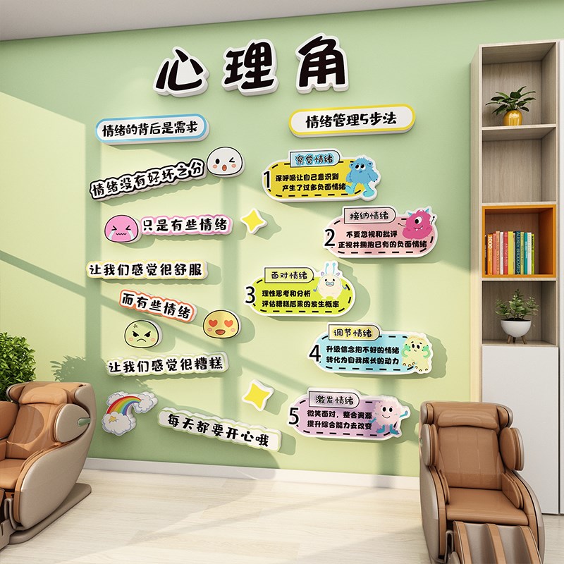 心理角咨询教f室布置情绪稳定环创文化墙面装饰画机构疗愈幼儿园