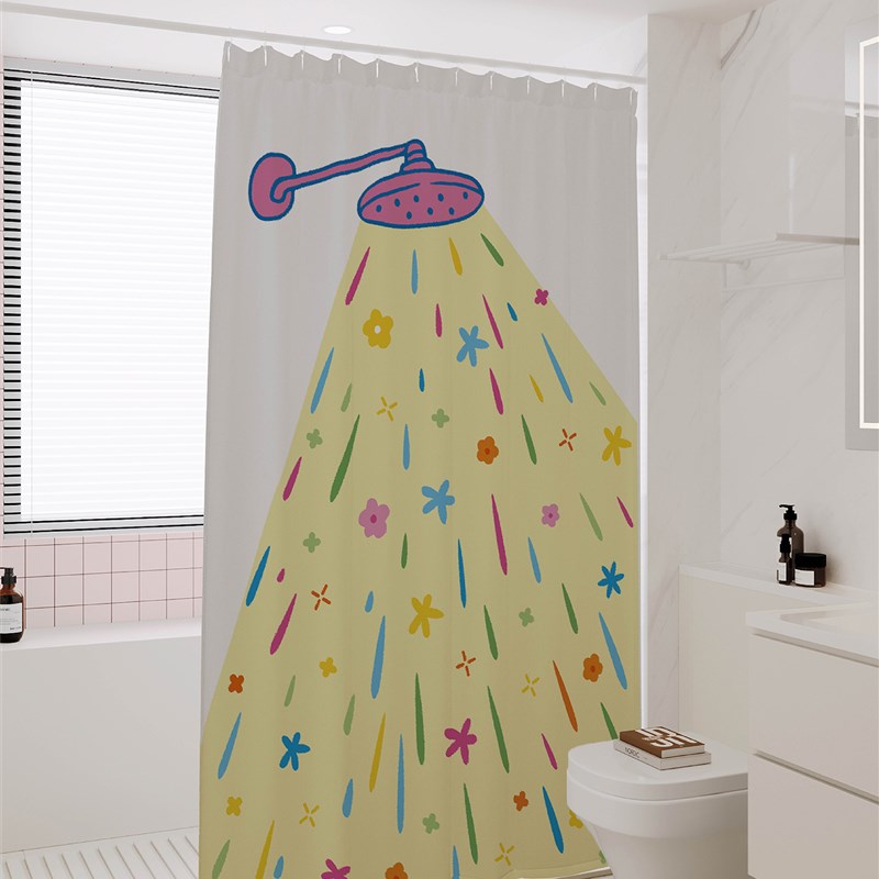 手绘风格插图浴室浴帘淋浴房浴室干湿分离隔断帘防水防霉速干