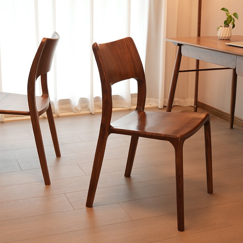 岚山椅北b美黑胡桃木餐椅全实木椅子家用现代简约书桌椅休闲靠背