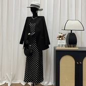 醋酸缎黑色小西装 品诺狐2025春季 新品 外套宽松显瘦波点吊带连衣裙