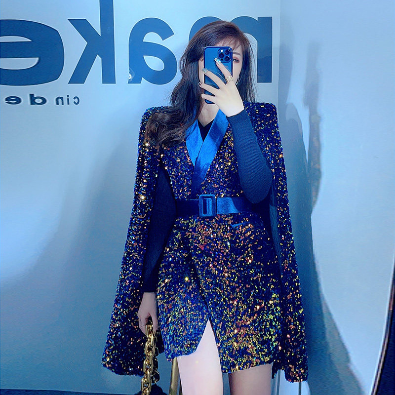 品诺狐正肩大衣高级感富家千金赫本风蓝色亮片毛呢西装外套女秋冬,女装/女士精品,风衣,淘宝优惠券,粉丝福利购,淘宝优惠卷