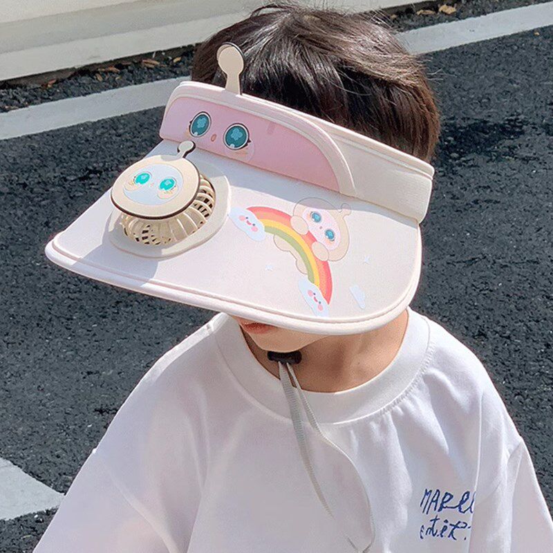 可爱卡通蛋仔风扇帽儿童男女孩宝宝夏季防紫外线太阳帽防晒遮阳帽