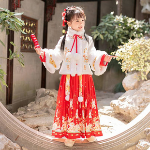中国风超仙小女孩马面裙套装 汉服女童秋冬装 明制高端新款 儿童古装