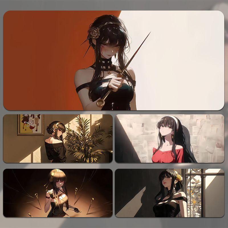 间谍过家家约尔鼠标垫动漫二次元超大锁边加厚电竞游戏防滑键盘垫