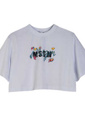 全新未使用MSGM短款露脐宽松纯棉t恤