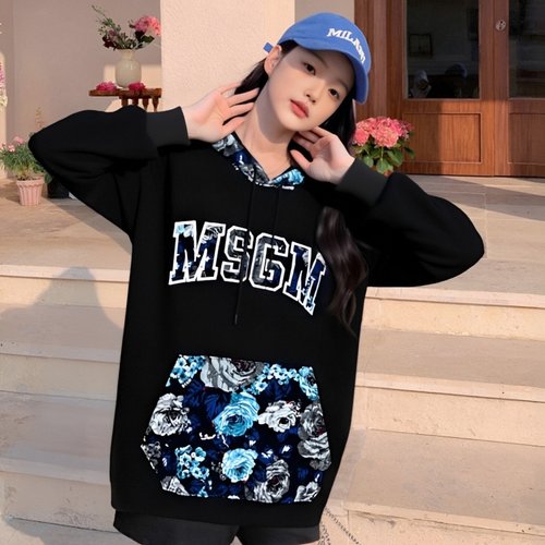 字母贴皮刺绣磨毛加绒帽衫卫衣