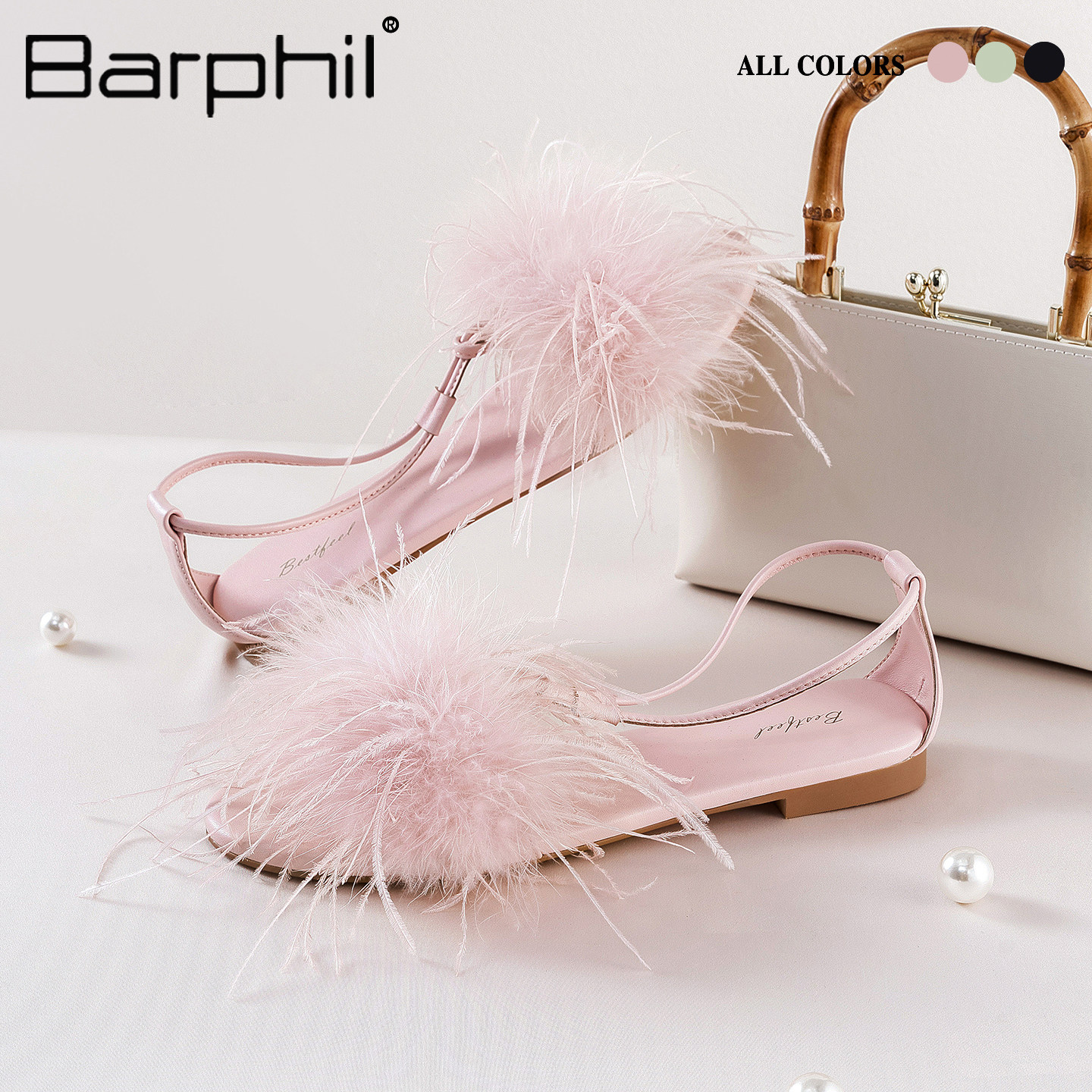 Barphil【盛夏圆舞曲】女鞋真皮羊皮手工露趾凉鞋透气舒适火鸡毛图片