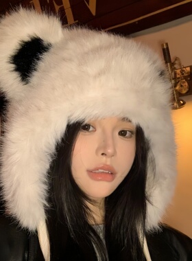 德国进口奶油饼干帽子女冬季百搭甜美可爱小熊加厚保暖毛茸茸防寒