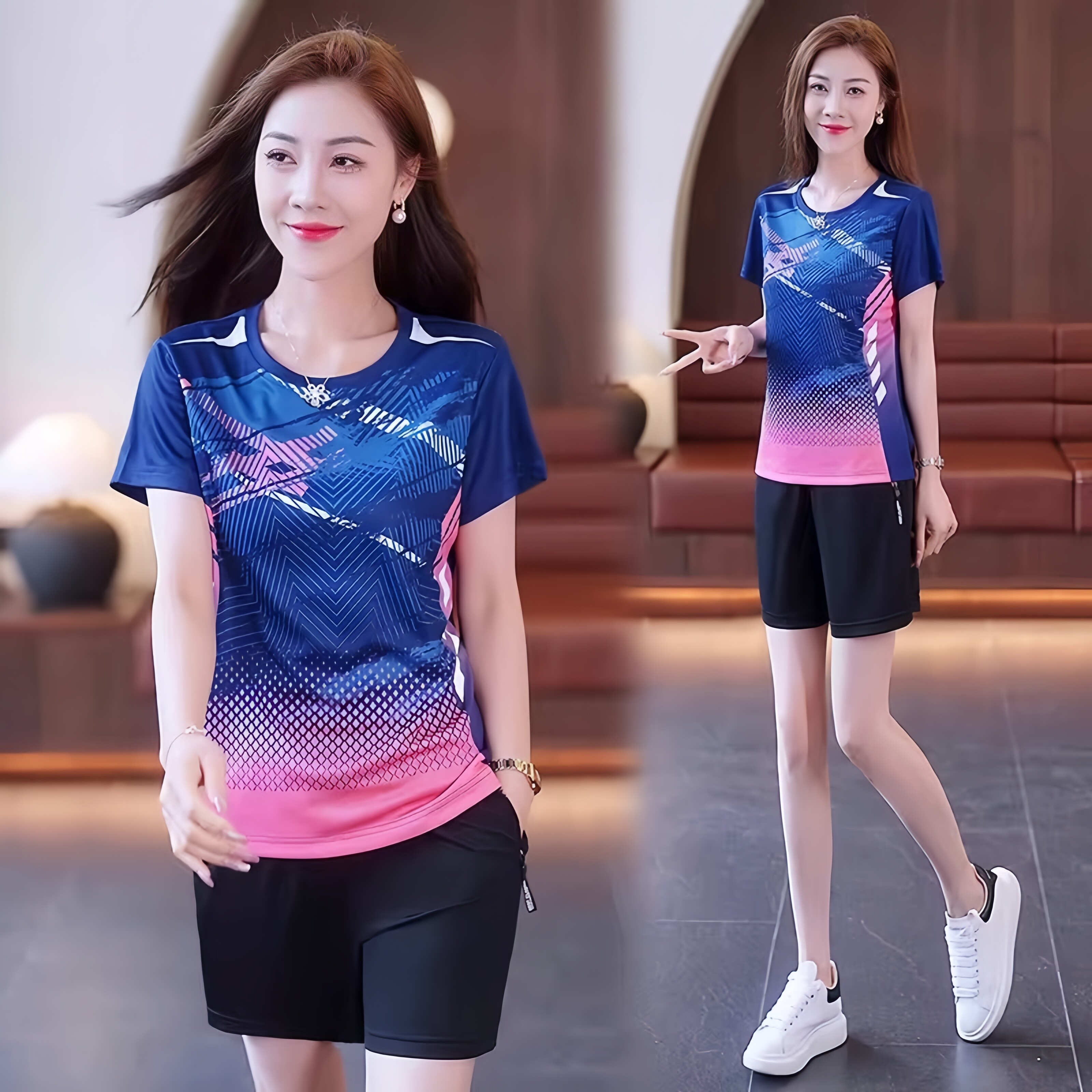德国夏季新款速干套装女时尚运动套装女新款休闲显瘦冰丝短袖短裤