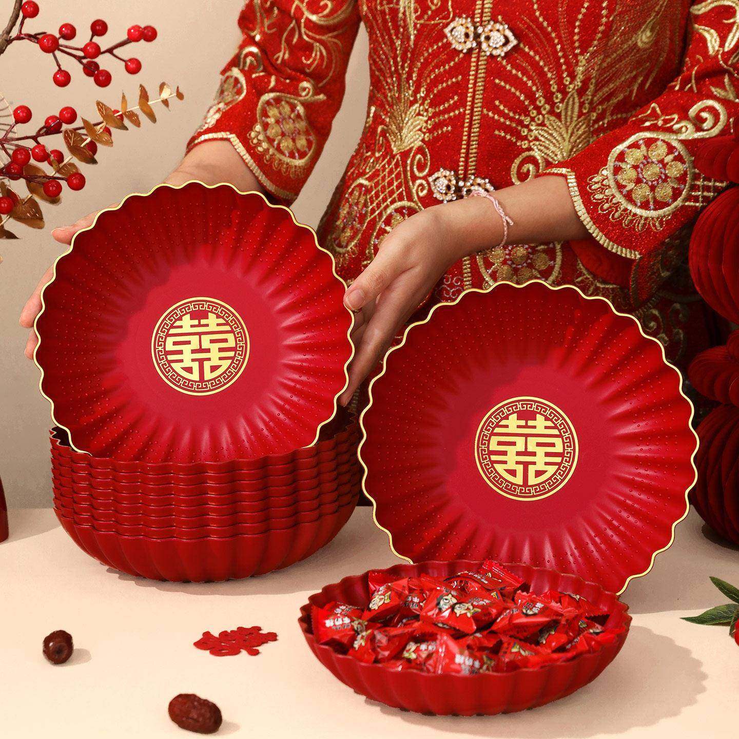 红色果盘喜糖盘结婚专用订婚摆件婚礼客厅茶几喜盘子婚庆用品大全,节庆用品/礼品,创意礼盒/礼品套组,淘宝优惠券,粉丝福利购,淘宝优惠卷