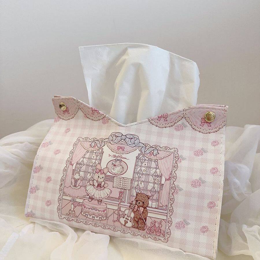 芭蕾兔纸巾盒抽纸盒碎花新款家用软妹房间纸巾套卡通可爱