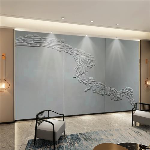 中式轻奢皮雕背景墙浮雕硬包背景墙电视沙发客厅软包复式楼背景墙