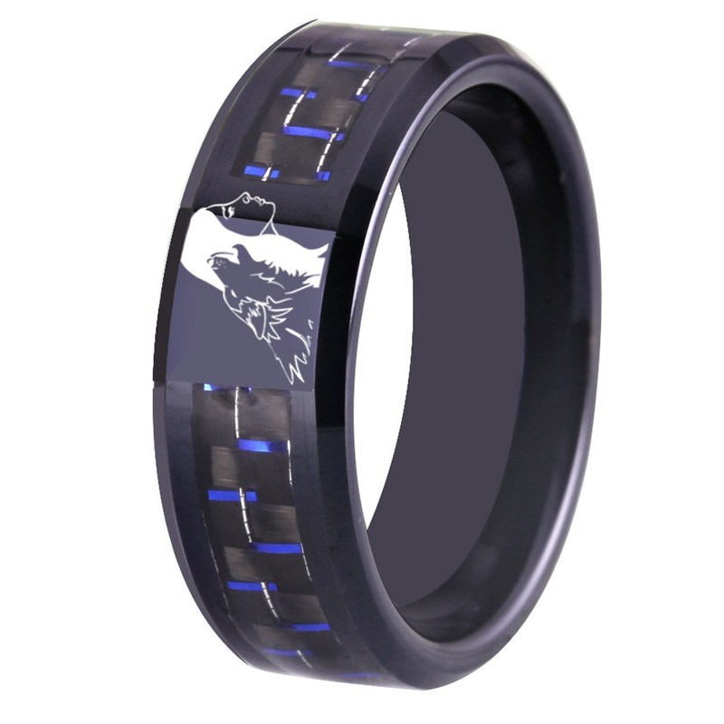 Unique Women with Wolf Design Wolf Girl Ring 8mm Width Tung
