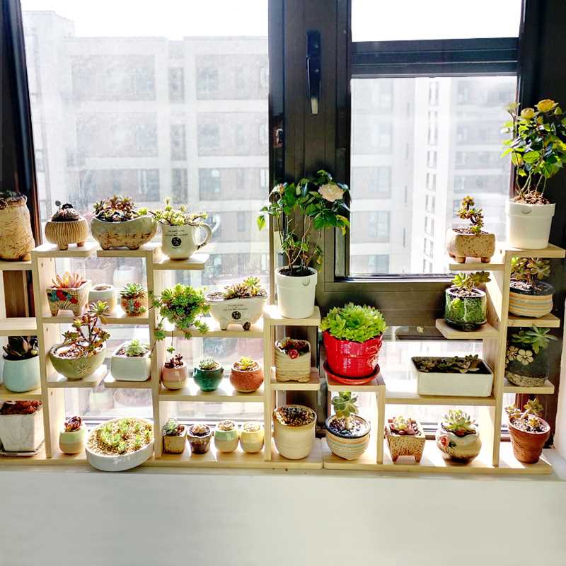 桌面花架多层室内阳台飘窗台实木超窄多肉小花架子客厅植物架简约