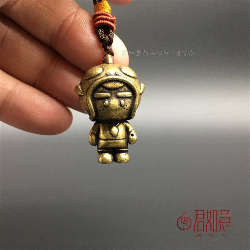 实心黄铜小宇航员挂件铜卡通人物外星人可爱小铜人小摆件钥匙扣
