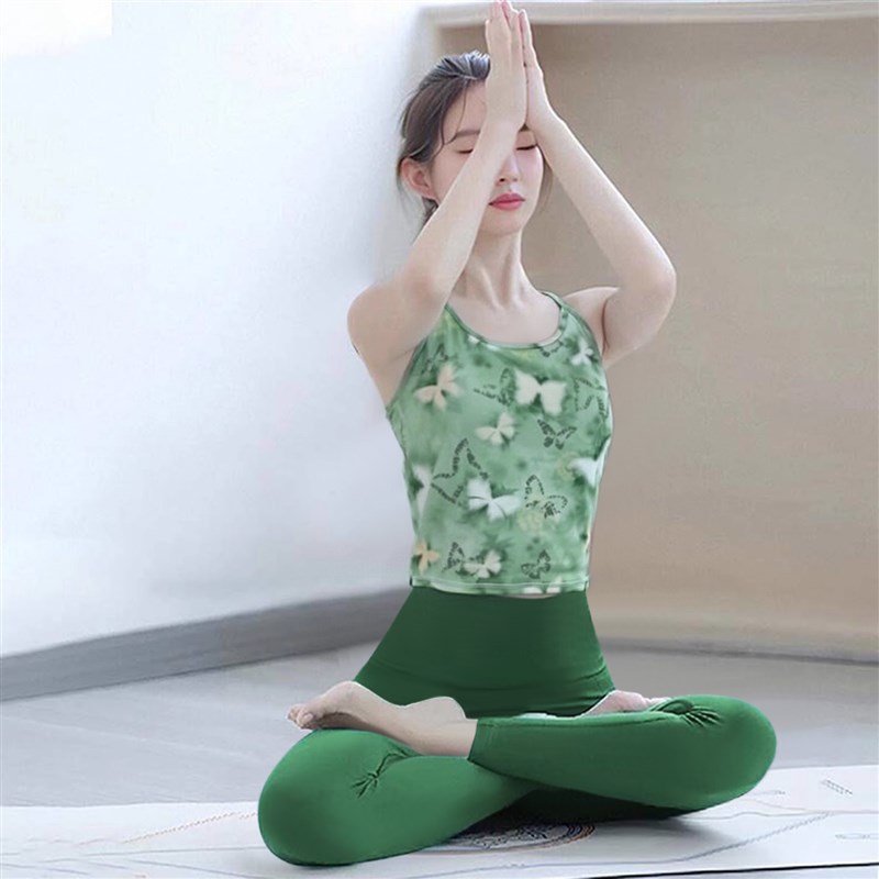 好货瑜伽服女2025新款水墨印花运动背心国风裸感普拉提健身背心套
