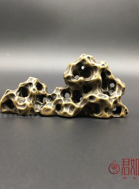 纯铜假山形笔架实心黄铜假山太湖石仿石雕文房用品桌面小精品镇纸