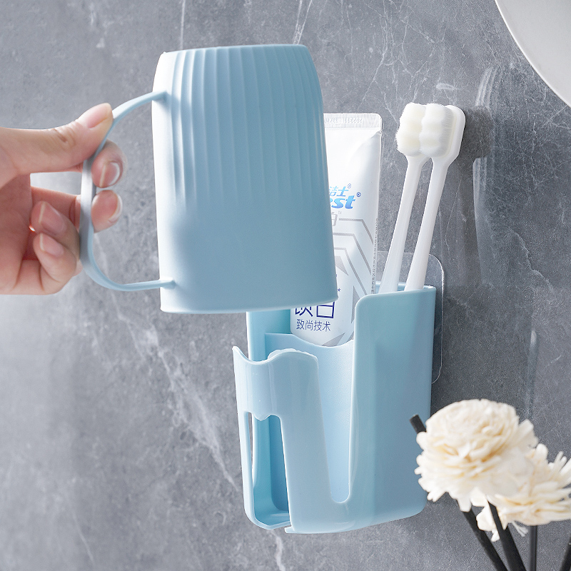 牙刷置物架免打孔卫生间漱口杯牙杯牙刷架子壁挂家庭牙具牙膏套装