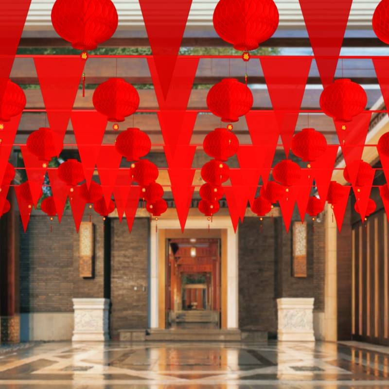 结婚外景布置农村小院婚礼装饰拉花彩旗灯笼户外场景挂饰婚庆用品