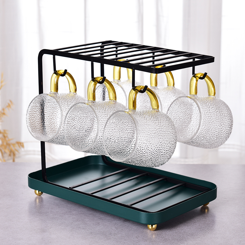 北欧水杯置物架客厅玻璃杯倒挂杯架子桌面杯子收纳层架带托盘创意