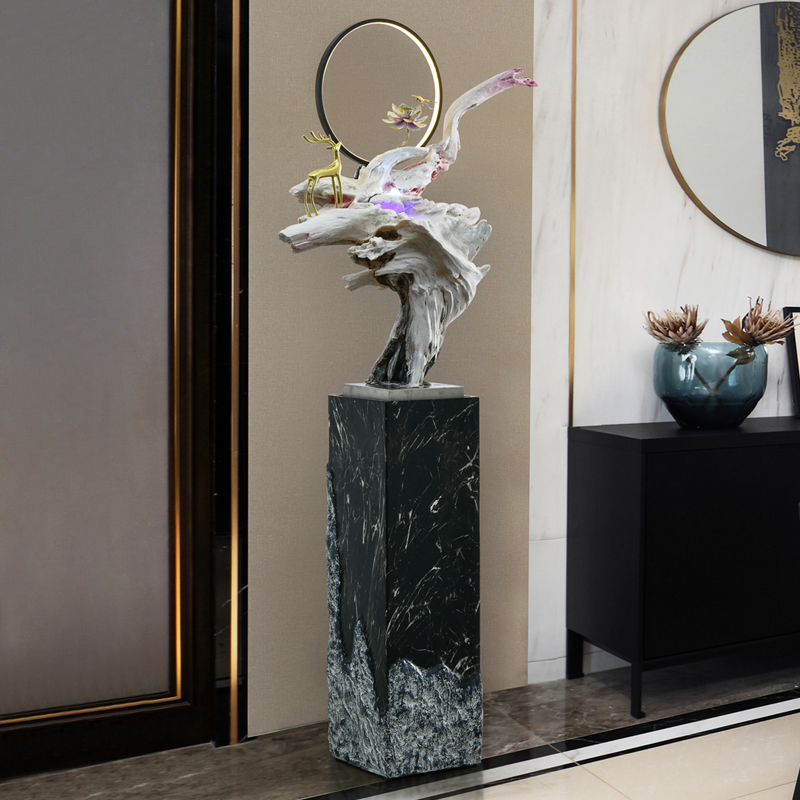 轻奢流水摆件新中式客厅电视柜旁边大型落地水景观现代过道装饰品