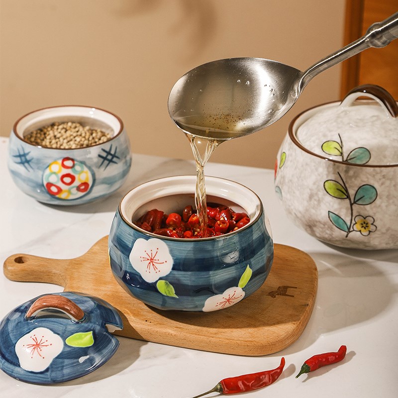 装猪油罐耐高温陶瓷油泼辣子辣椒罐厨房家用大号调味罐盐罐荤油罐