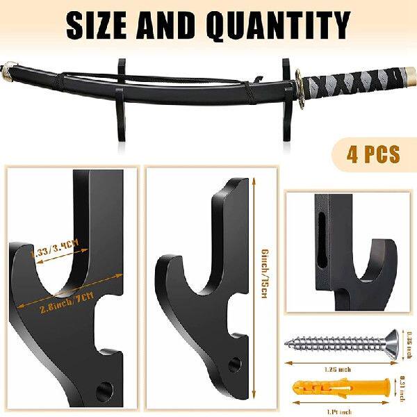 极速4 Sets Sword Wall Mount Adjustable Sword Holder Wood