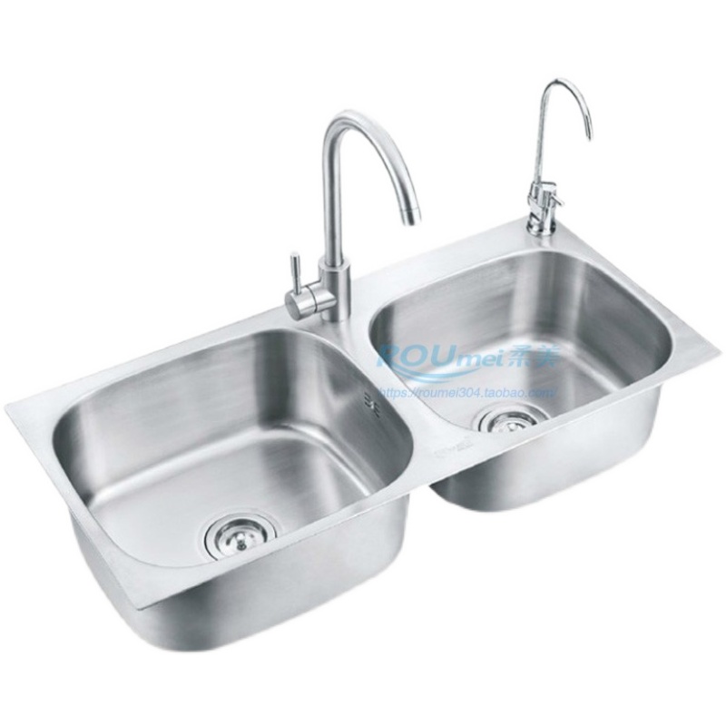 柔美不锈钢厨房大号加厚SUS304不锈钢一体成形水槽双槽洗菜盆858