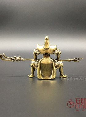 实心黄铜关公雕像小摆件关二爷横刀站立武财神关羽像铜器收藏
