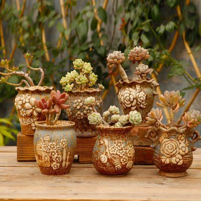 若兰坊 延禧盆多肉花盆精致手绘陶瓷植物肉肉专用 可爱小花盆包邮