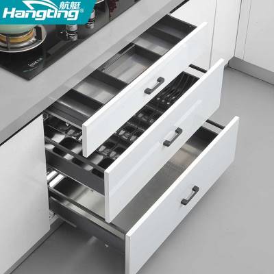 航艇拉篮厨房橱柜304不锈钢双层抽屉式调味拉蓝橱柜收纳碗碟碗篮