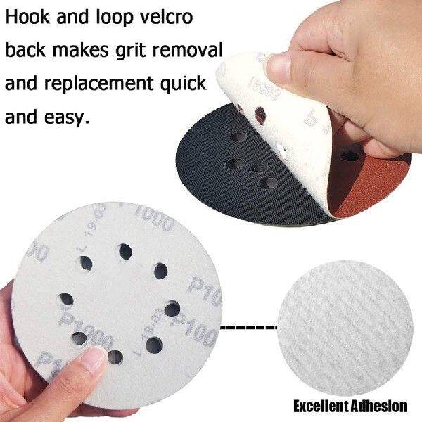 极速100 PCS 5 Inch 8 Holes Hook and Loop Sanding Disc