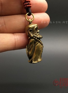 实心黄铜小达摩挂件 全铜迷你达摩祖师创意摆件禅意铜佛像钥匙扣