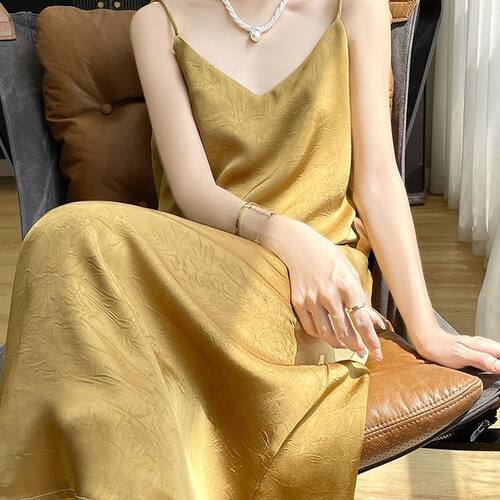 气质桑蚕丝真丝吊带连衣裙女2026夏季新款提花吊带裙长裙Q11