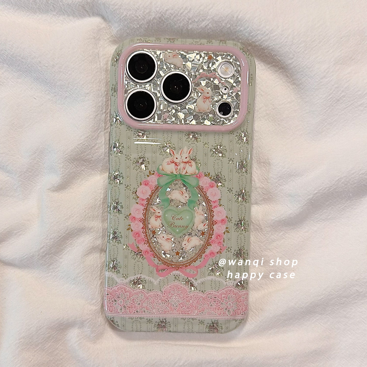 复古绿色花朵小兔子适用苹果17手机壳iphone18promax高级感16pro硅胶15保护套18Pro新款防摔全包女软秋风小众