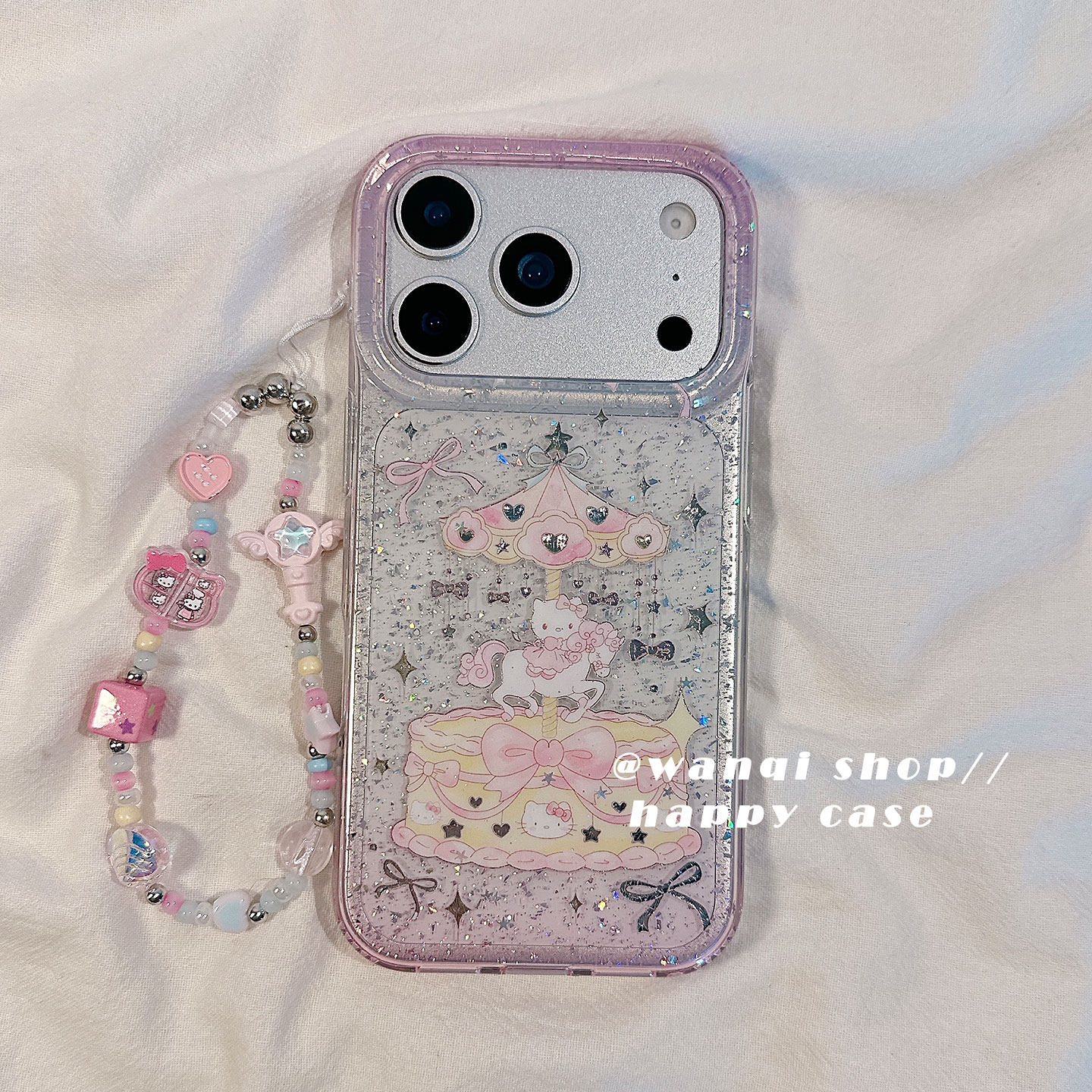 少女心闪粉旋转木马Kitty手链适用苹果17手机壳iphone16promax保护套13/14新款16Pro硅胶防摔15全包女软日韩p,3C数码配件,手机保护套/壳,淘宝优惠券,粉丝福利购,淘宝优惠卷