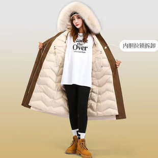 派克服女2025冬季可拆卸90鹅绒内胆狐狸毛领羽绒服皮草外套加长款