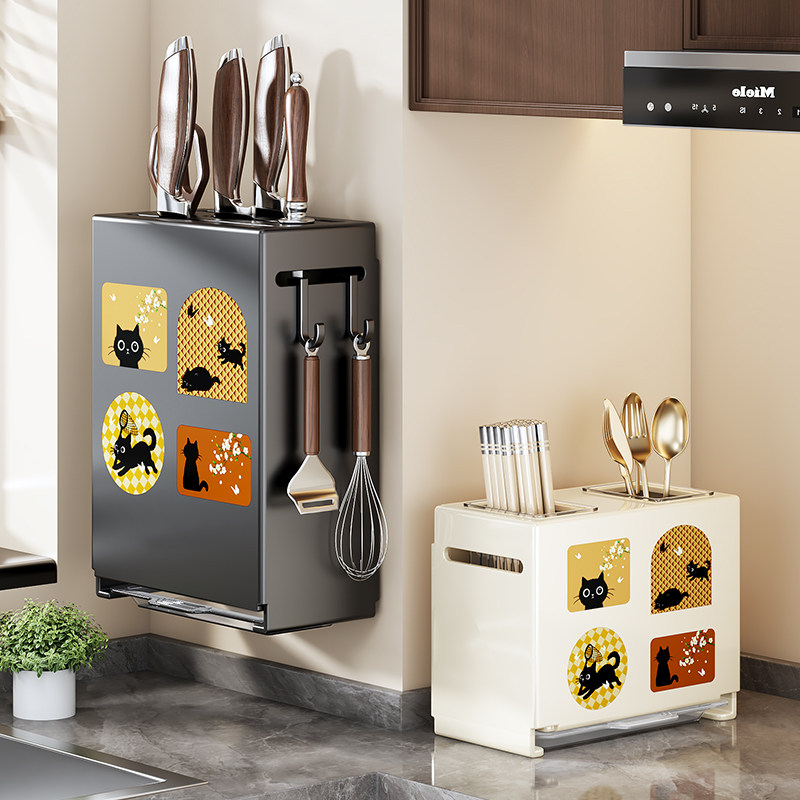 厨房多功能刀架置物架免打孔壁挂筷笼筷筒勺子刀具一体沥水收纳架,厨房/烹饪用具,厨房置物架/置物柜/角架,淘宝优惠券,粉丝福利购,淘宝优惠卷