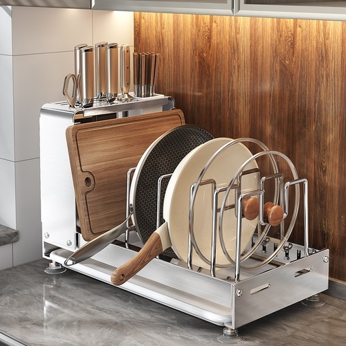 不锈钢厨房锅具放置架一体收纳架